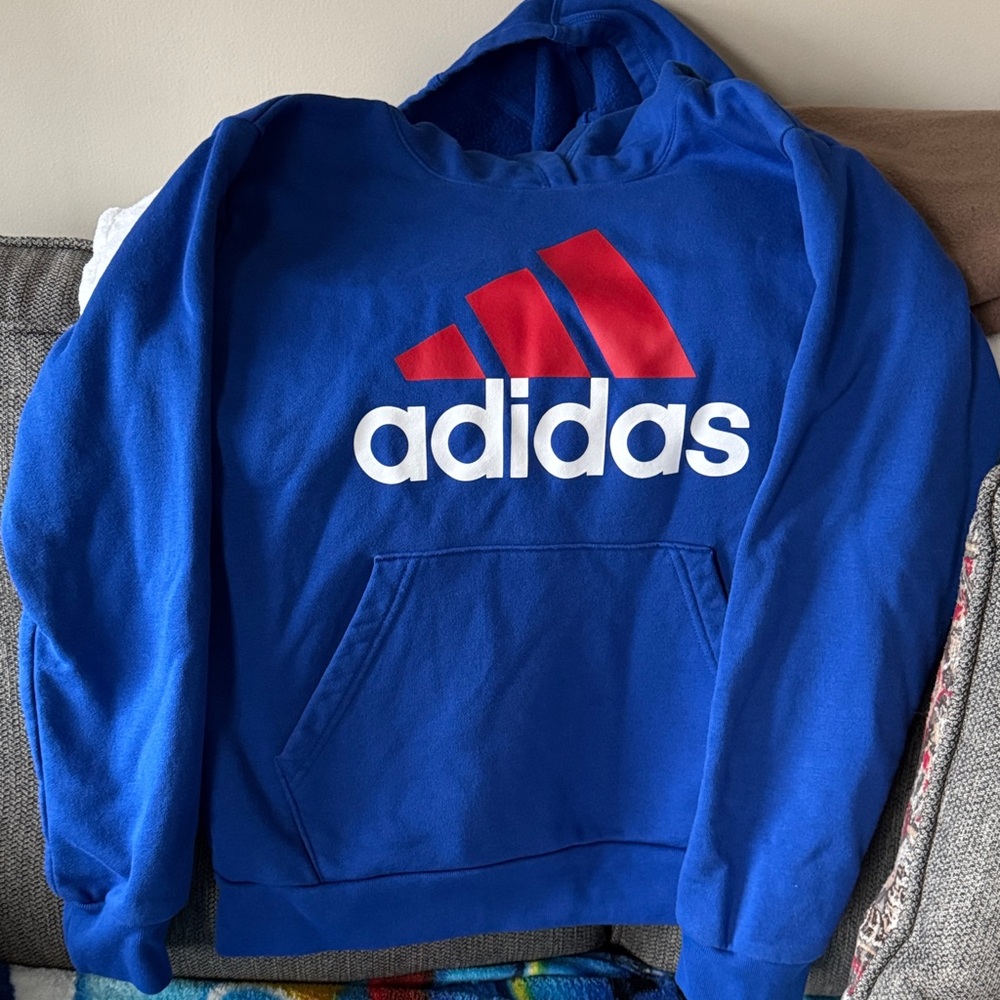 Adidas Boy’s Blue Hoodie with Red Logo